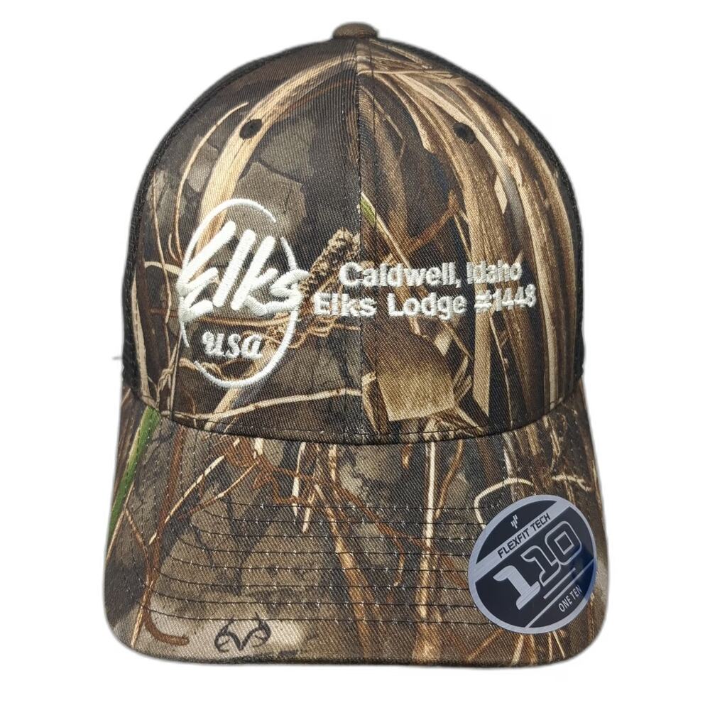 Flexfit Trucker Hat Brown One Size Camo Caldwell Idaho Elks Lodge Snapback Mesh